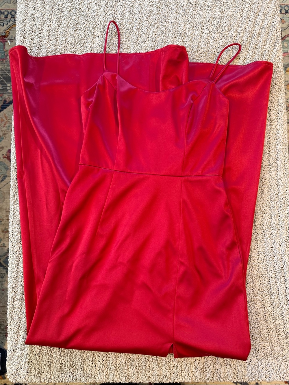Red Satin Spaghetti-Strap Dress